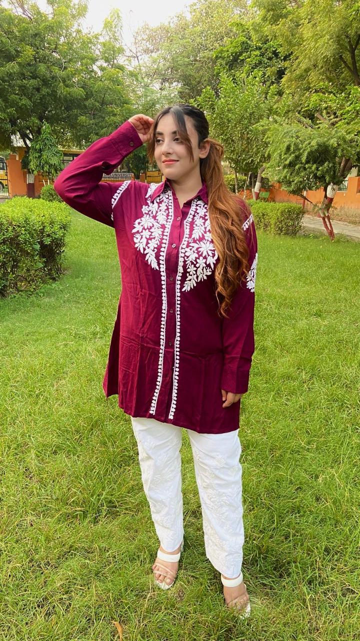 MODAL SHIRT WITH HEAVY CHIKANKARI WORK