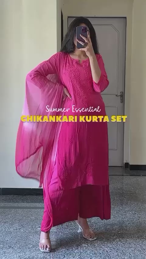Pure modal chikankari dye  3piece set