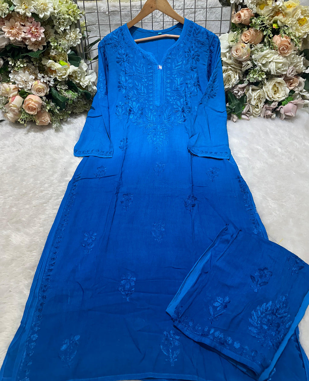 Pure modal chikankari dye  3piece set