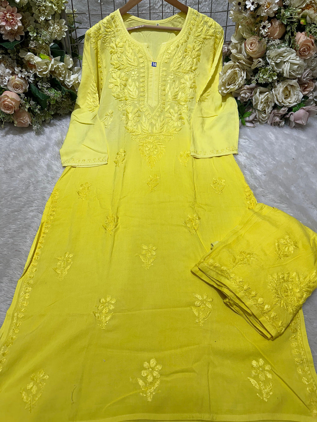 Pure modal chikankari dye  3piece set