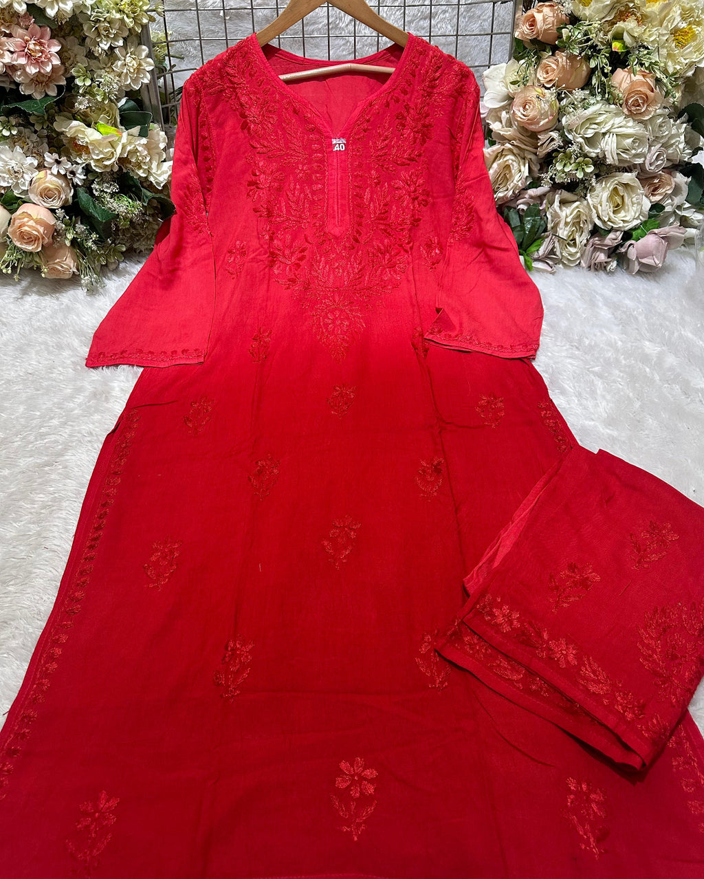 Pure modal chikankari dye  3piece set