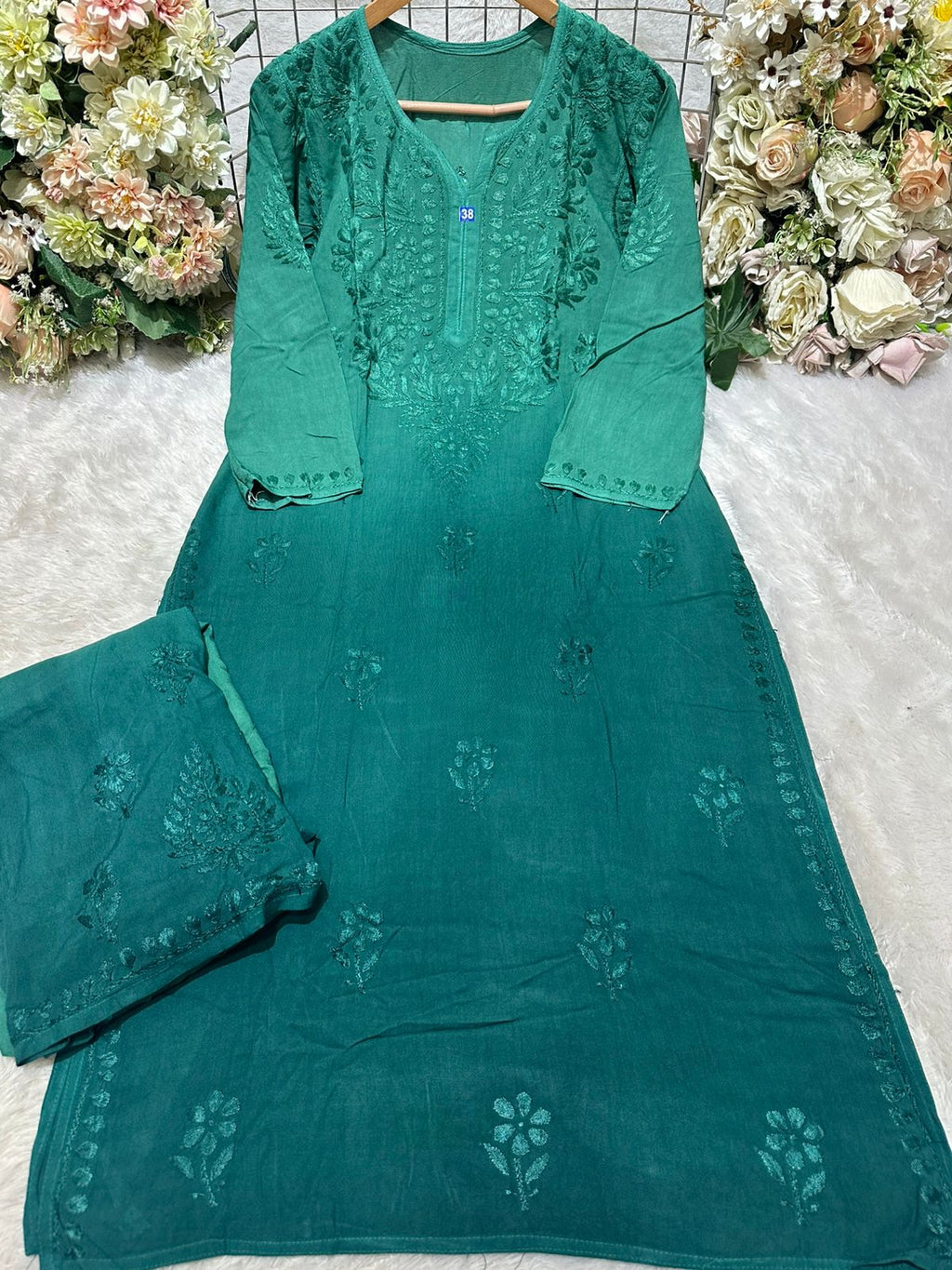 Pure modal chikankari dye  3piece set