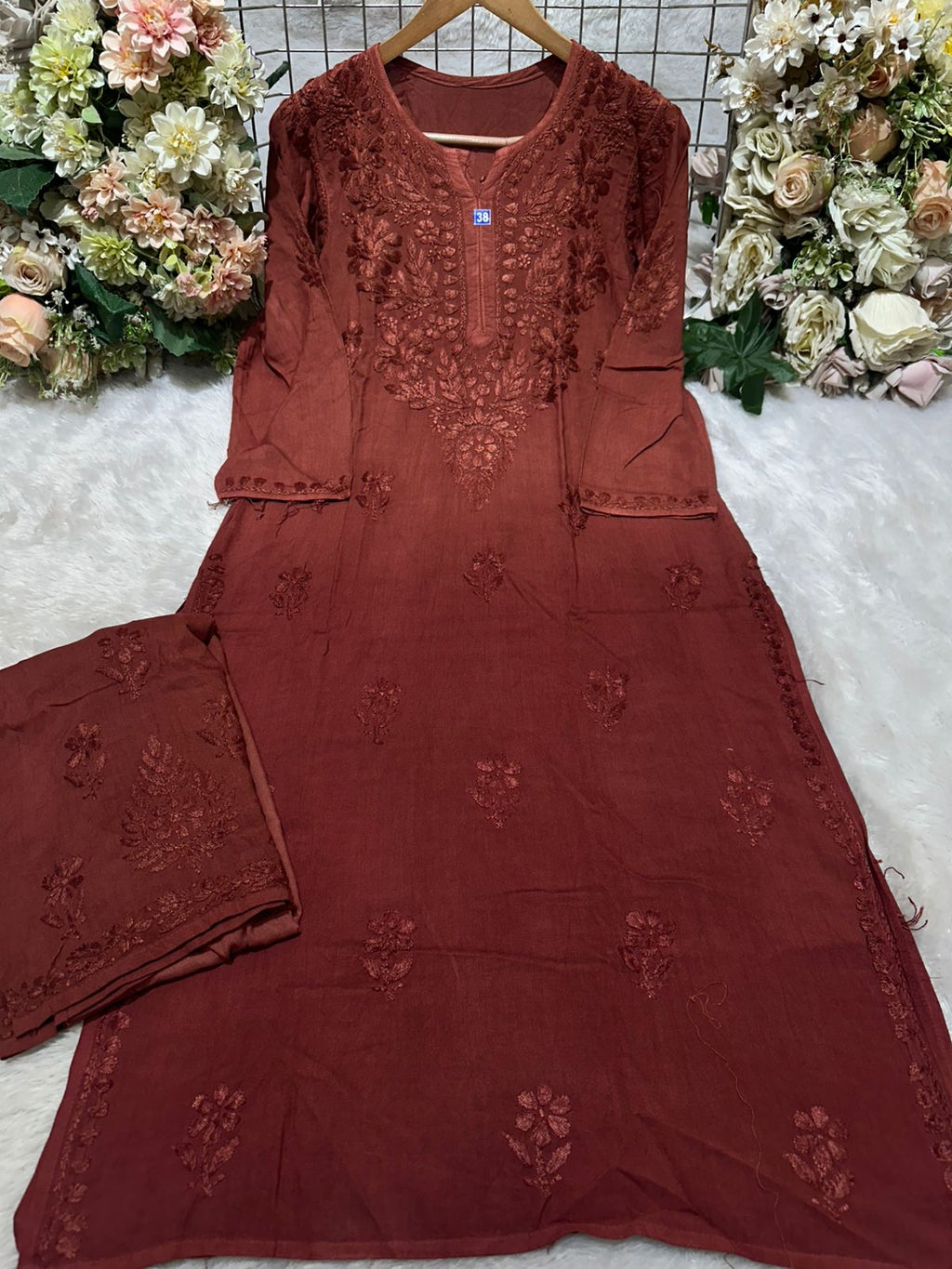Pure modal chikankari dye  3piece set